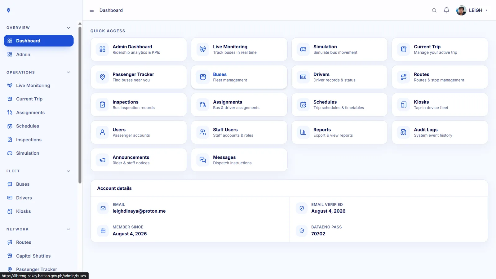Admin dashboard